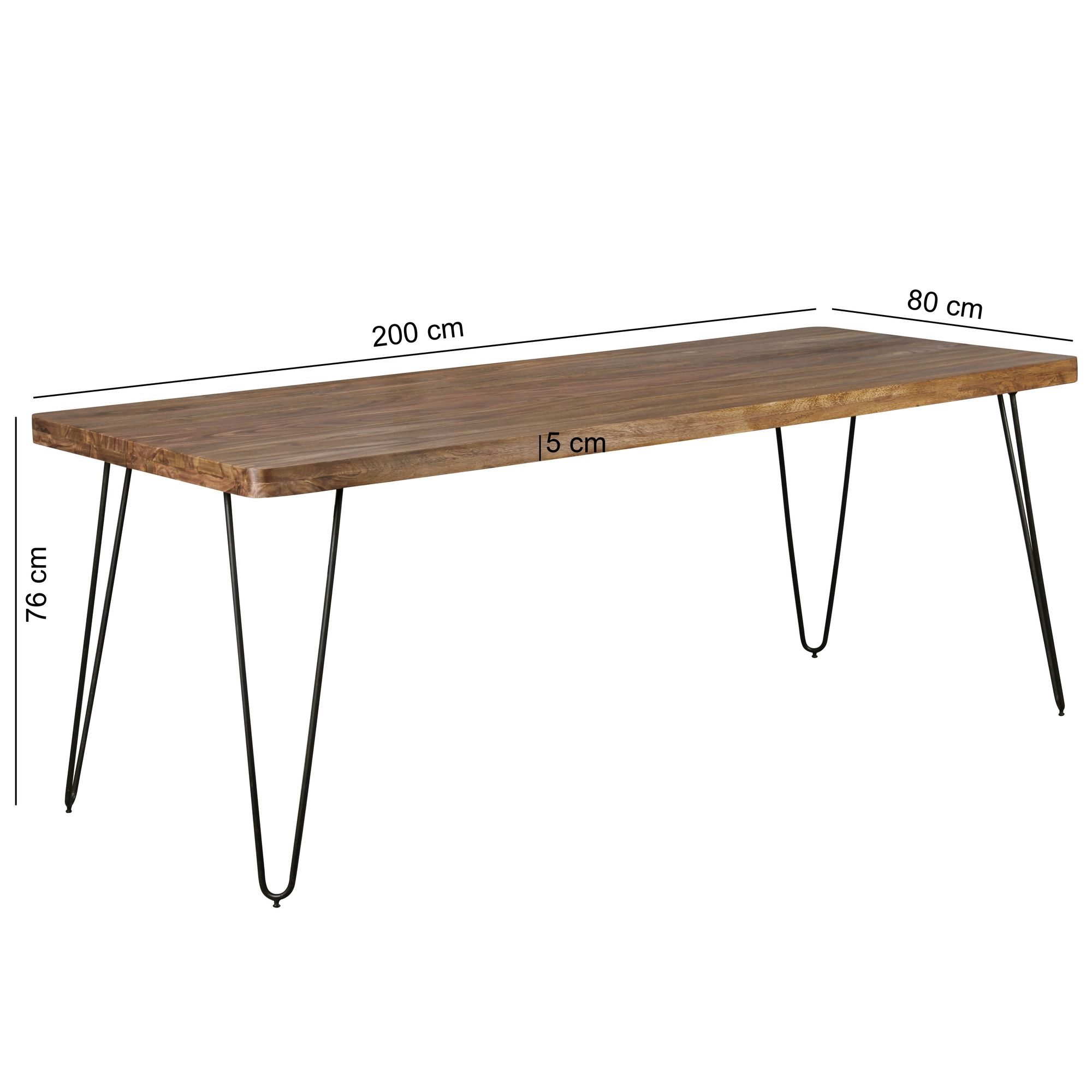 FineBuy Massiver Esstisch HARLEM Sheesham Massiv Holz, Esszimmertisch Massivholz mit Design Metall Beinen, Holztisch Tisch Esszimmer, Küchentisch | Farbe: Braun