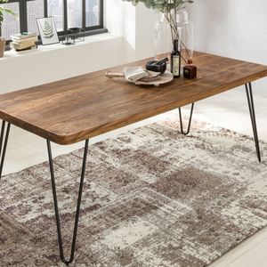 FineBuy Massiver Esstisch HARLEM Sheesham Massiv Holz, Esszimmertisch Massivholz mit Design Metall Beinen, Holztisch Tisch Esszimmer, Küchentisch 6210