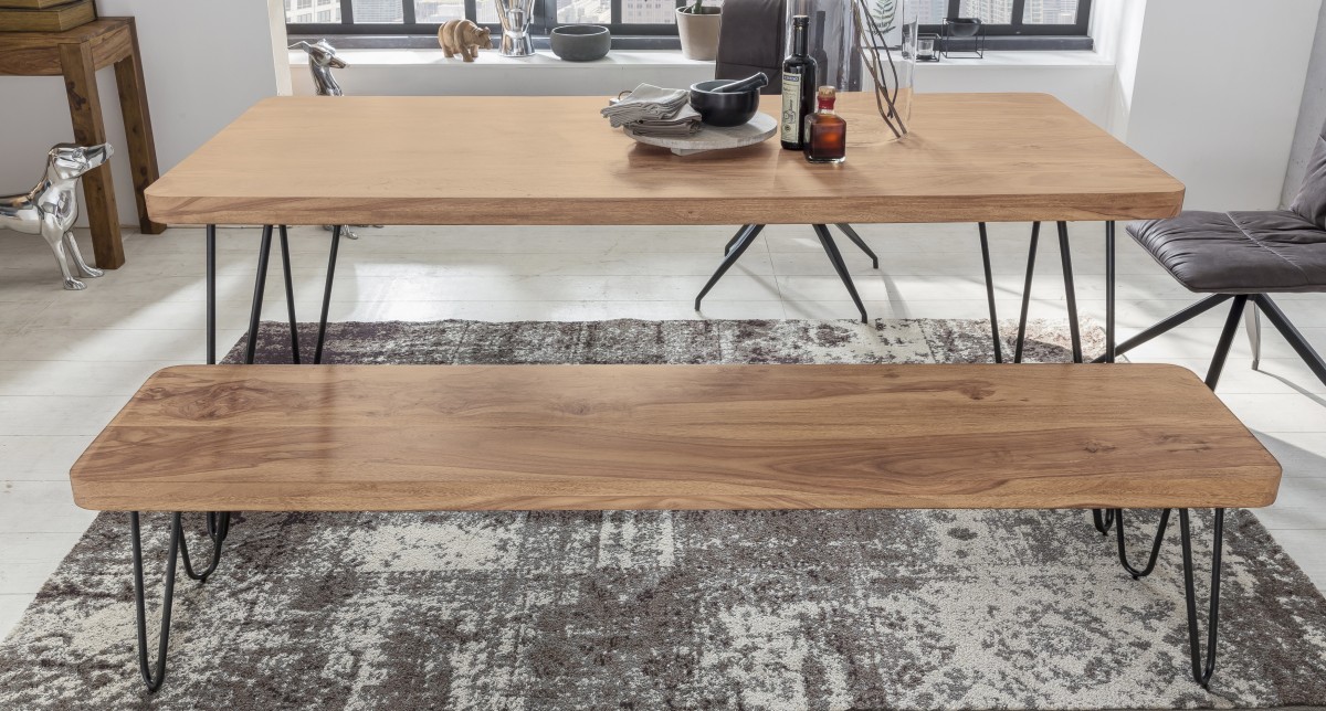 FineBuy Massive Sitzbank HARLEM Akazie Holz Bank für Esstisch massiv, Küchenbank Massivholz, Essbank ohne Lehne für Esszimmer | Farbe: Braun