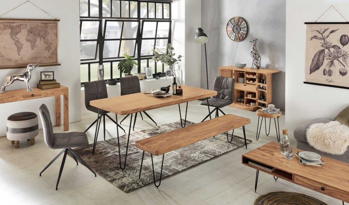 FineBuy Massive Sitzbank HARLEM Akazie Holz Bank für Esstisch massiv, Küchenbank Massivholz, Essbank ohne Lehne für Esszimmer | Farbe: Braun