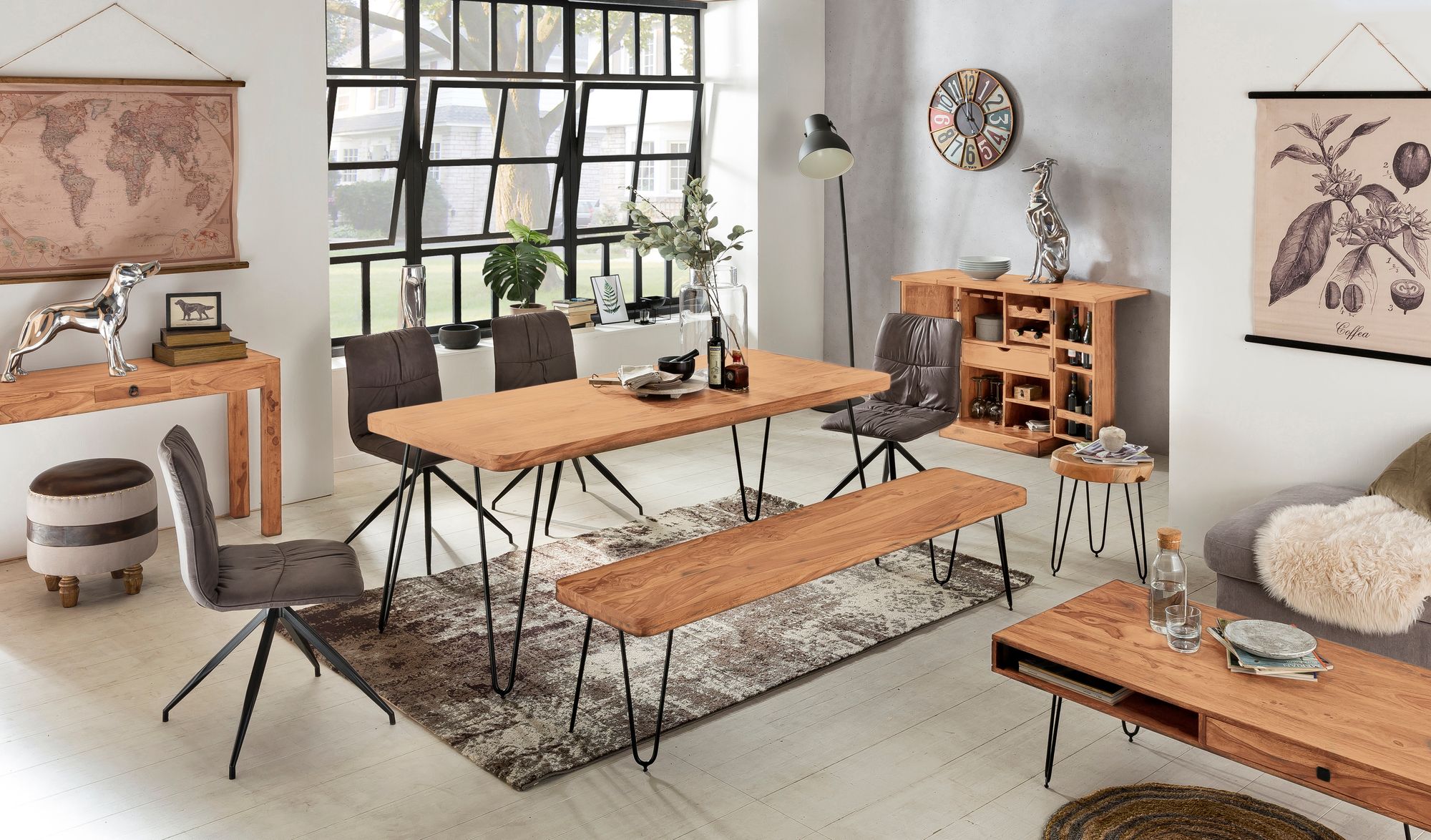 FineBuy Massive Sitzbank HARLEM Akazie Holz Bank für Esstisch massiv, Küchenbank Massivholz, Essbank ohne Lehne für Esszimmer | Farbe: Braun