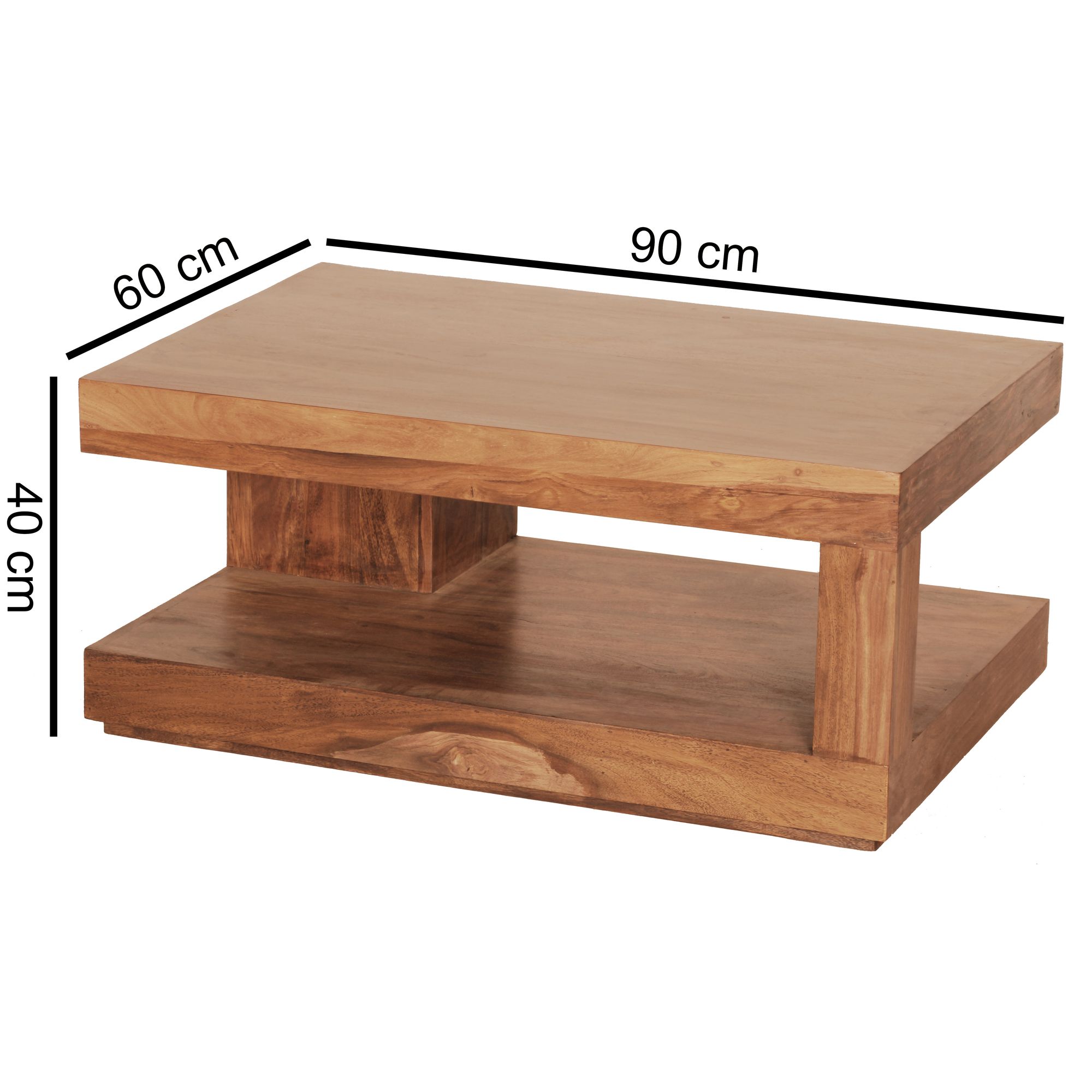 FineBuy Couchtisch Massiv-Holz 90 cm Design Wohnzimmer-Tisch dunkel-braun Landhaus-Stil Beistelltisch Farbe wählbar | Farbe: Braun