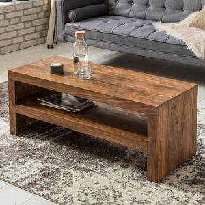 FineBuy Couchtisch Massiv-Holz 110 cm breit Wohnzimmer-Tisch Design braun Beistelltisch Wohnzimmermöbel Echtholz rechteckig