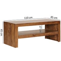 Couchtisch Sheesham Massivholz 110cm Rechteckiger Wohnzimmertisch mit Ablage – Ansicht 2
