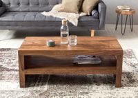 Couchtisch Sheesham Massivholz 110cm Rechteckiger Wohnzimmertisch mit Ablage – Ansicht 3