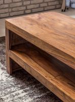Couchtisch Sheesham Massivholz 110cm Rechteckiger Wohnzimmertisch mit Ablage – Ansicht 4