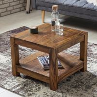 FineBuy Couchtisch Massivholz 60x60 cm mit Ablage Quadratischer Wohnzimmertisch – Ansicht 1