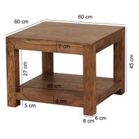 FineBuy Couchtisch Massivholz 60x60 cm mit Ablage Quadratischer Wohnzimmertisch – Ansicht 2