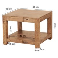FineBuy Couchtisch Massivholz 60x60 cm mit Ablage Quadratischer Wohnzimmertisch – Ansicht 2