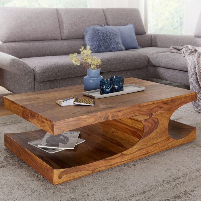 FineBuy Couchtisch Massivholz 120 cm mit Ablage · Rechteckig Wohnzimmertisch