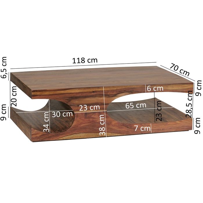 FineBuy Couchtisch Massiv-Holz 120 cm breit Wohnzimmer-Tisch Design braun Landhaus-Stil Beistelltisch Farbe wählbar