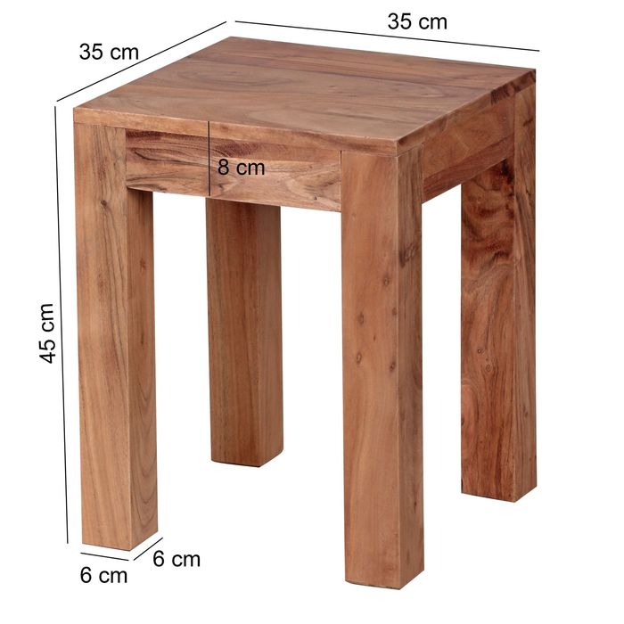 FineBuy Beistelltisch Massivholz 35x35cm Wohnzimmertisch Landhausstil Couchtisch – Maßzeichnung