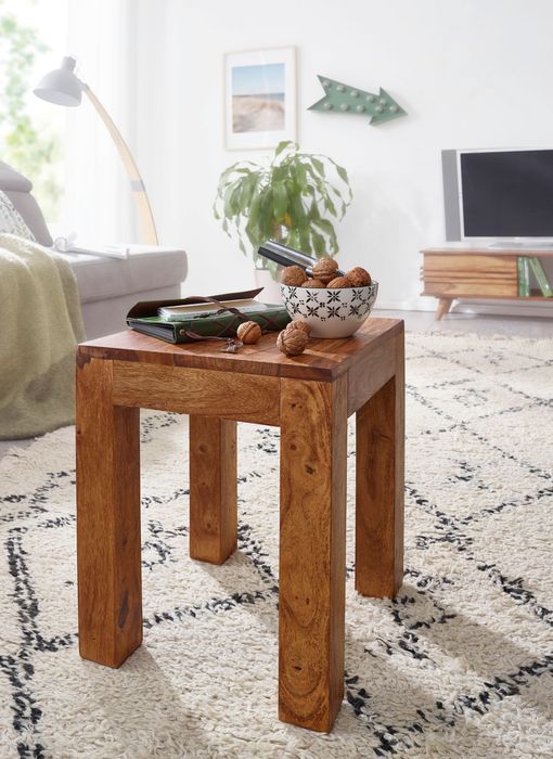 FineBuy Beistelltisch Massivholz 35x35cm Wohnzimmertisch Landhausstil Couchtisch – Maßzeichnung