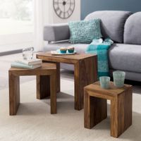 FineBuy 3er Set Satztisch Massivholz Wohnzimmertisch Landhausstil Beistelltisch – Ansicht 1