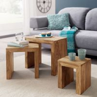 FineBuy 3er Set Satztisch Massivholz Wohnzimmertisch Landhausstil Beistelltisch – Ansicht 1