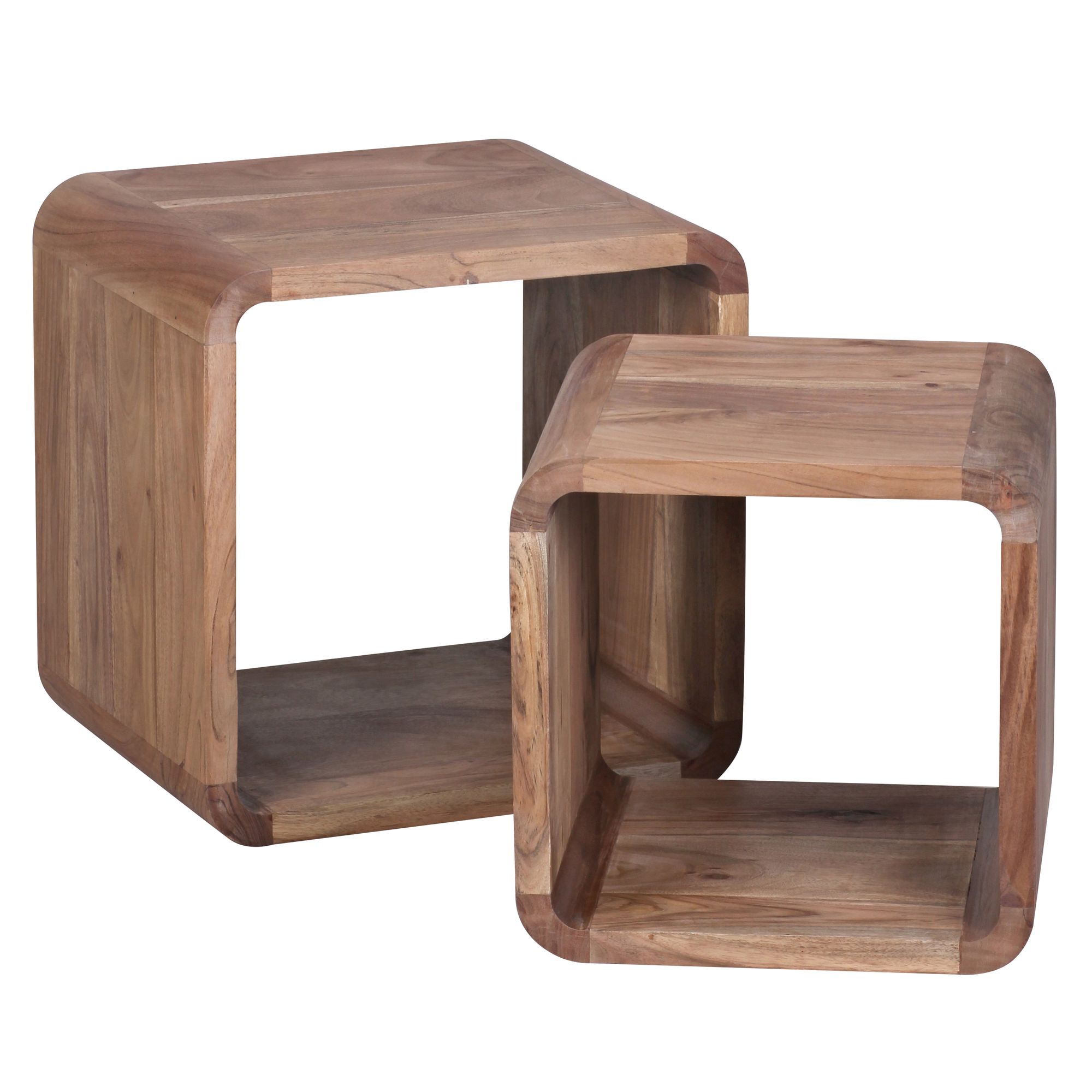FineBuy 2er Set Satztisch Massivholz Design Couchtisch Akazie 2 Tische, Würfelregal-Set Braun, Wohnzimmertisch Massiv, Beistelltische Holz Landhaus Stil, Holztisch Wohnzimmer | | Farbe: Braun