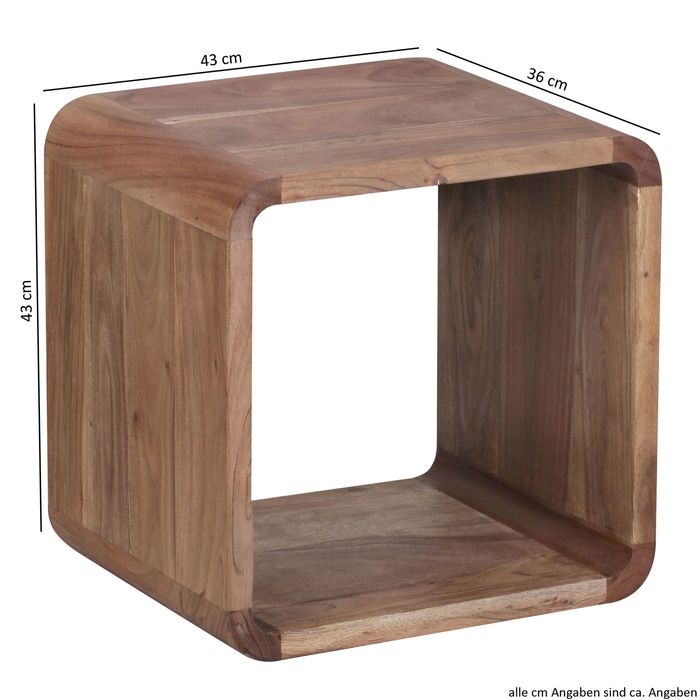 FineBuy 2er Set Satztisch Massivholz Wohnzimmertisch Landhaus Cube Beistelltisch – Maßzeichnung