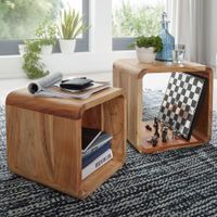 FineBuy 2er Set Satztisch Massivholz Wohnzimmertisch Landhaus Cube Beistelltisch – Ansicht 1