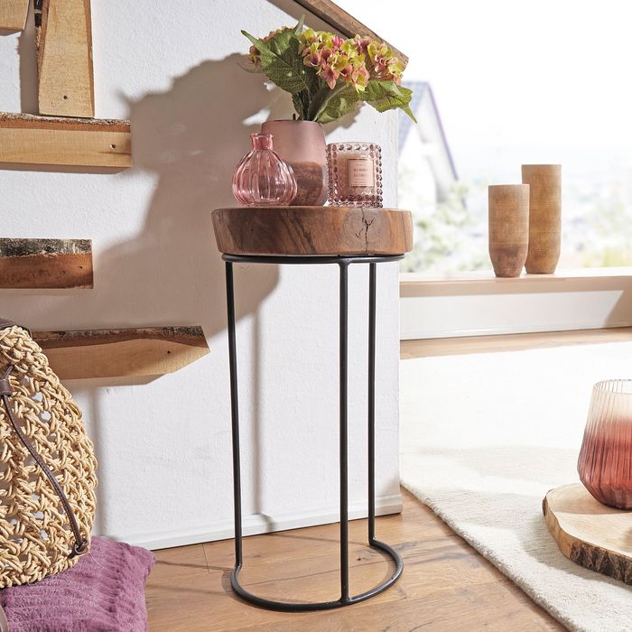 FineBuy Beistelltisch Massiv Wohnzimmertisch Holz Baumstamm Tisch Echt-Holz