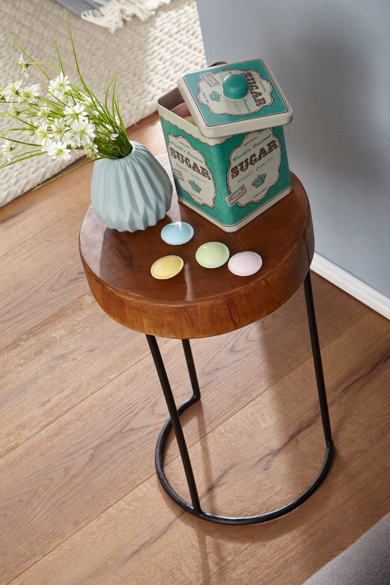 FineBuy Beistelltisch Massiv-Holz Wohnzimmer-Tisch Metallbeine Landhaus-Stil Baumstamm-Form Echt-Holz Farbe wählbar | Farbe: Braun FineBuy Beistelltisch Massiv-Holz Wohnzimmer-Tisch Metallbeine Landhaus-Stil Baumstamm-Form Echt-Holz Farbe wählbar | Farbe: Braun