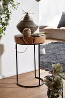FineBuy Beistelltisch Massivholz Wohnzimmertisch Metallbeine Landhaus Baumstamm – Ansicht 4