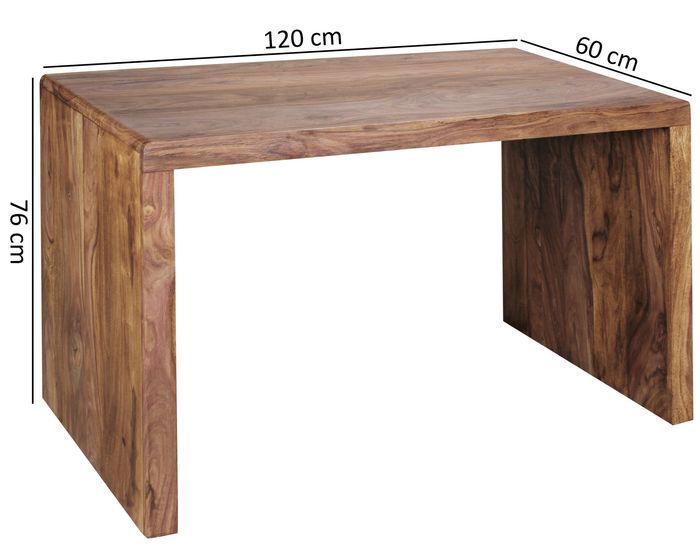 Schreibtisch FineBuy Holz Massiv Sheesham Büro Arbeitszimmer Tisch Holztisch – Maßzeichnung