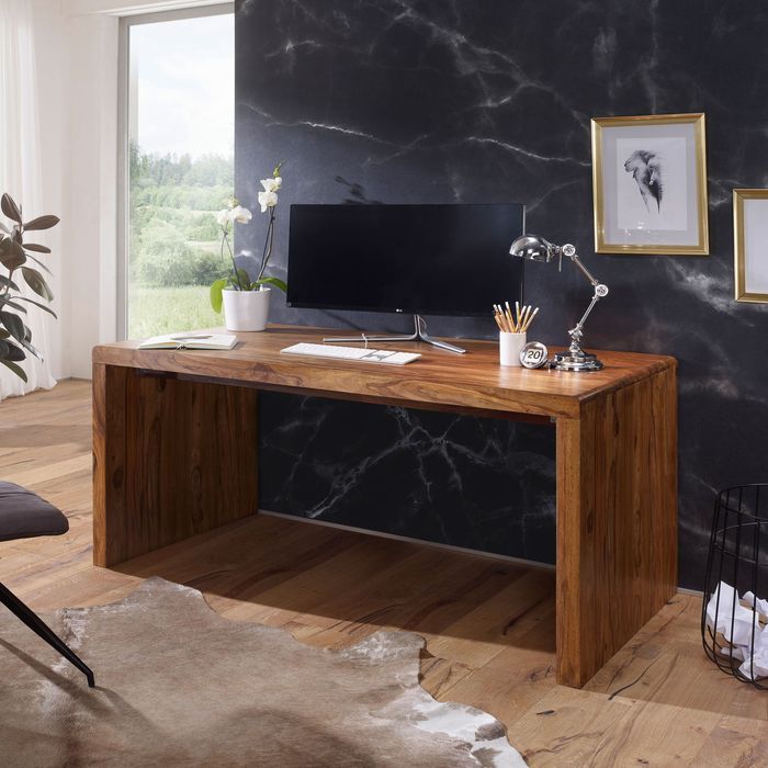 Schreibtisch FineBuy Holz Massiv Sheesham Büro Arbeitszimmer Tisch Holztisch