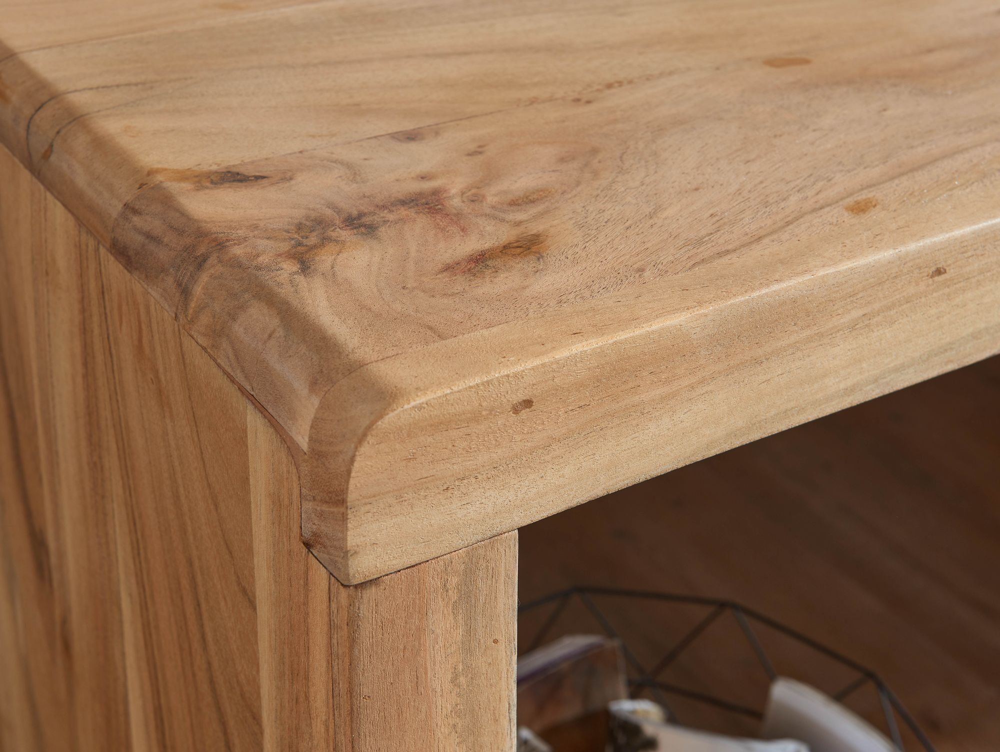 FineBuy Schreibtisch Massiv-Holz Akazie 140 cm Computertisch Echtholz Design Ablage Büro-Tisch Landhaus Größe wählbar | Farbe: Braun