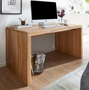FineBuy Schreibtisch Massiv-Holz Akazie 140 cm Computertisch Echtholz Design Ablage Büro-Tisch Landhaus Größe wählbar 6248