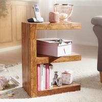 FineBuy Massivholz Beistelltisch E- Cube Ablage Stand Bücher Regal 44x60x30 – Ansicht 1