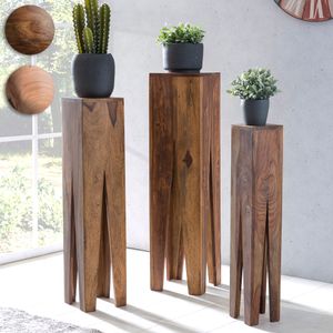 SV43531 FineBuy Beistelltisch 3er Set Massivholz Satztisch Quadratisch Modern, Säulentisch Pflanzentisch 3-teilig, Blumenständer Blumentisch Wohnzimmer, Pflanzenhocker Blumenhocker Dekosäule