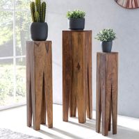 Satztisch FineBuy Massivholz Blumentisch 3er Set Säulentisch Dekosäule Eckig – Ansicht 1