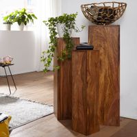 Satztisch FineBuy Massivholz Blumentisch 3er Set Säulentisch Dekosäule Eckig – Ansicht 1