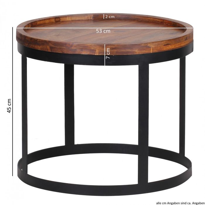 Couchtisch 2er Set Massivholz Wohnzimmertisch Industrial Design Metallgestell – Maßzeichnung