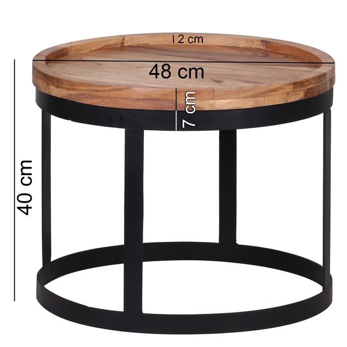 Couchtisch 2er Set Massivholz Wohnzimmertisch Industrial Design Metallgestell – Maßzeichnung