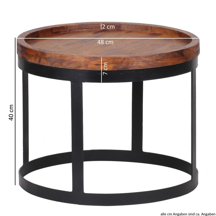FineBuy 2er Set Beistelltische Massivholz Wohnzimmertisch Landhaus Anstelltisch Metallgestell Naturholz Farbe wählbar 6264