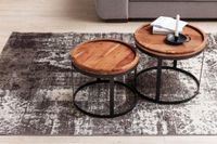 Couchtisch 2er Set Massivholz Wohnzimmertisch Industrial Design Metallgestell – Ansicht 4