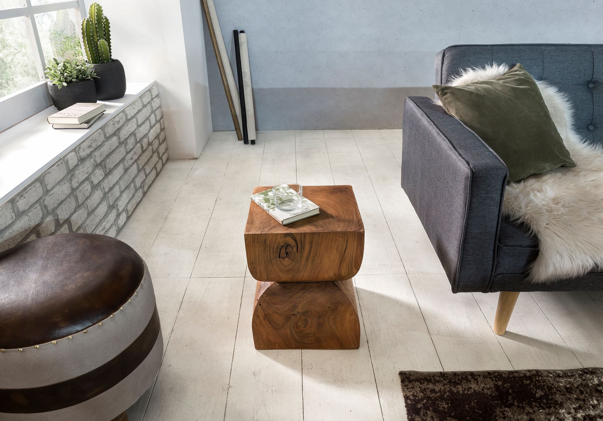 FineBuy Beistelltisch FB43540 Sheesham Vollholz 30x45x30cm Rustikaler Deko-Tisch, Blumentisch Holztisch Klein, Sofa Anstelltisch Braun| Kleiner Echtholz Tisch, Ablagetisch Wohnzimmertischchen | Farbe: Braun