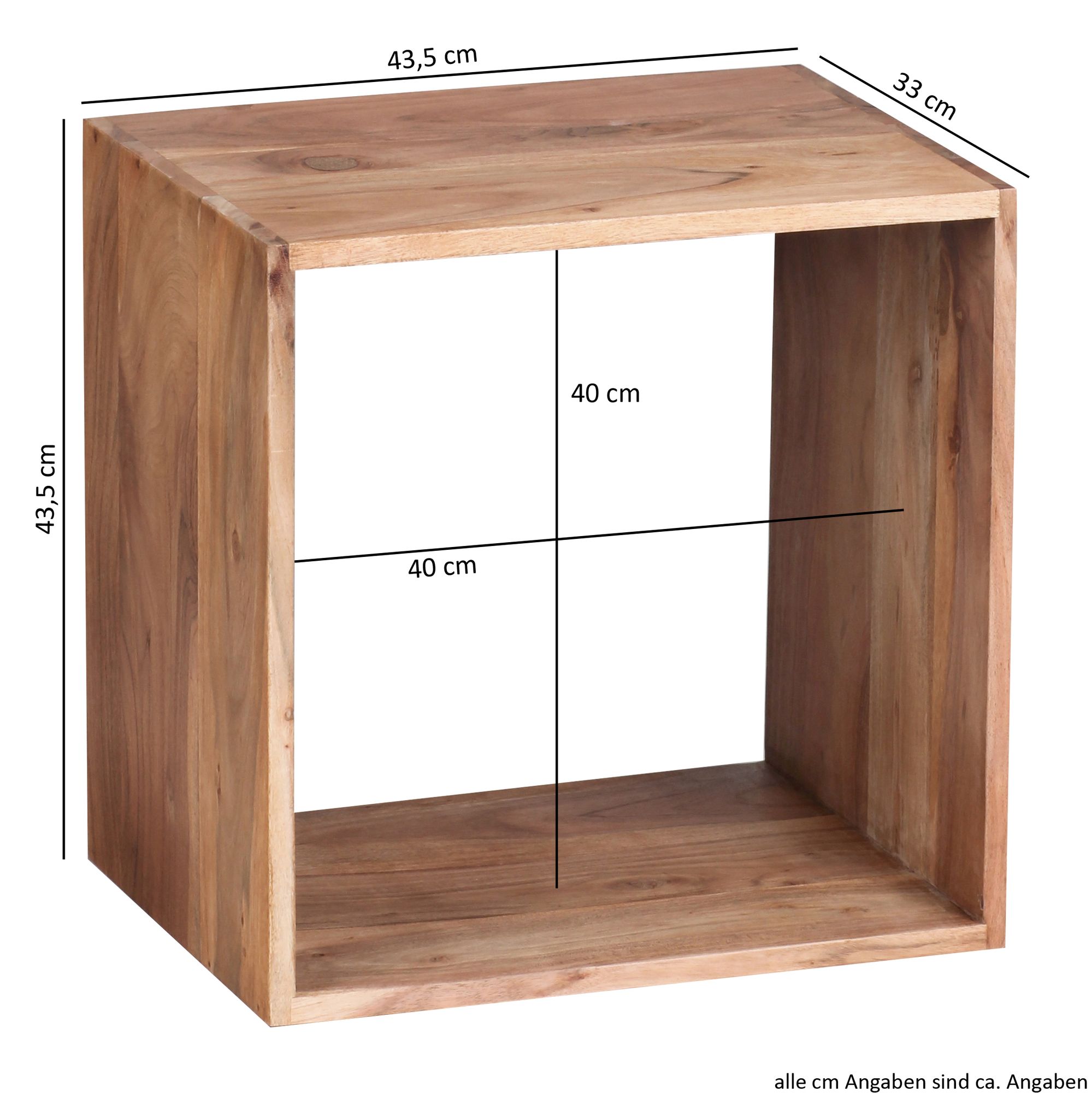 FineBuy Standregal Massivholz 43,5 cm Cube Regal Holzregal Naturprodukt Beistelltisch Landhausstil | Farbe: Braun