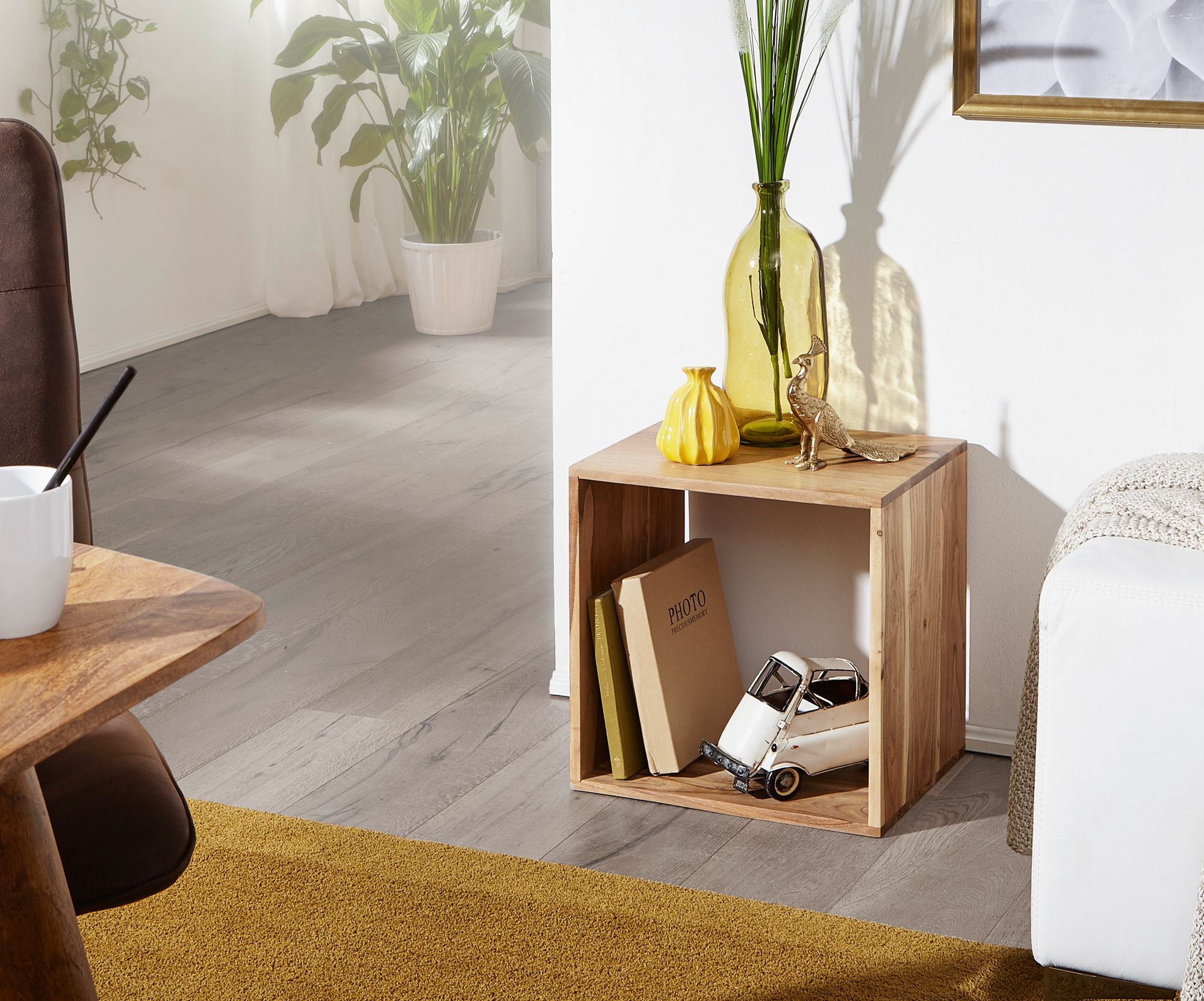 FineBuy Standregal Massivholz 43,5 cm Cube Regal Holzregal Naturprodukt Beistelltisch Landhausstil | Farbe: Braun