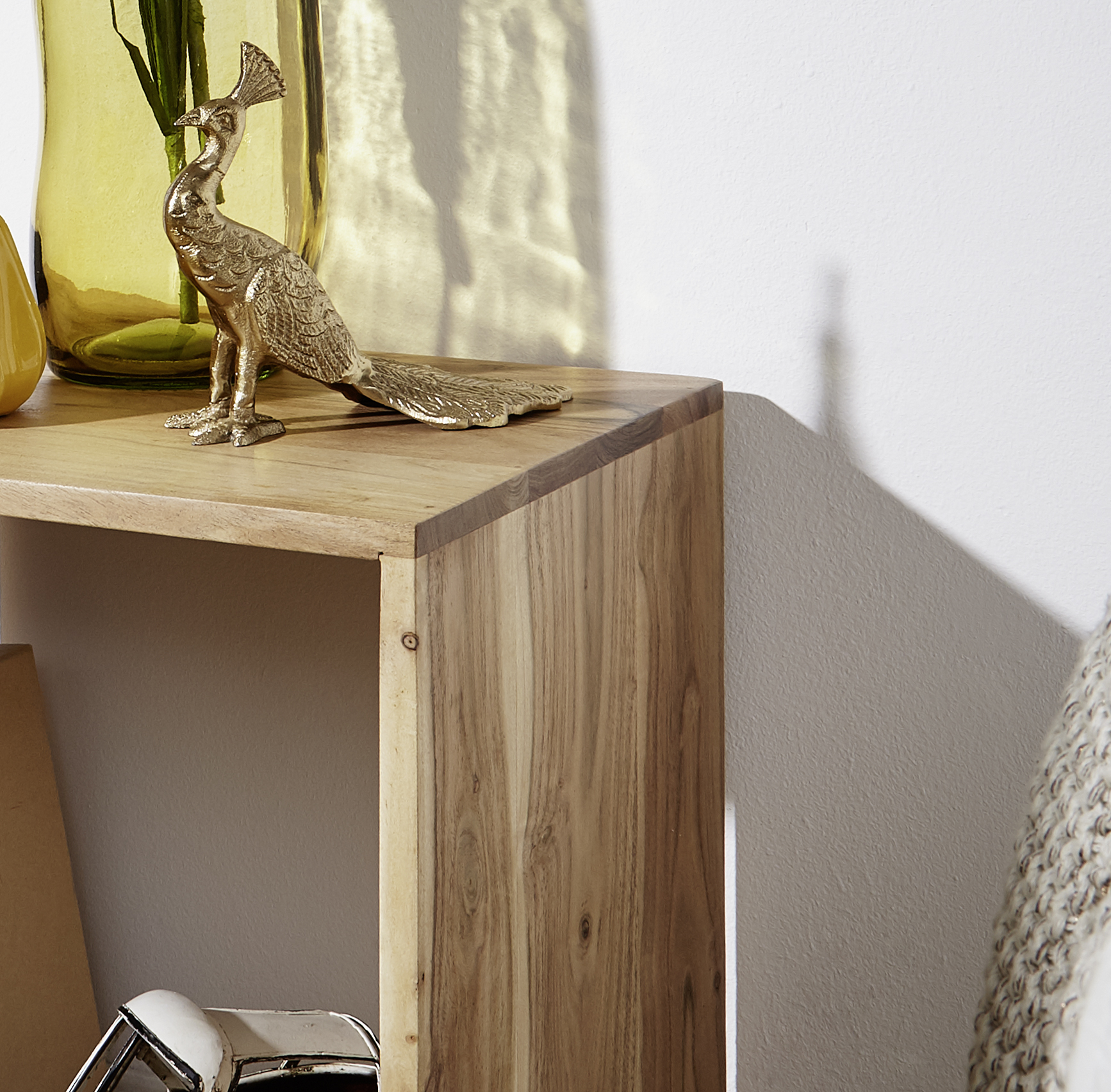 FineBuy Standregal Massivholz 43,5 cm Cube Regal Holzregal Naturprodukt Beistelltisch Landhausstil | Farbe: Braun