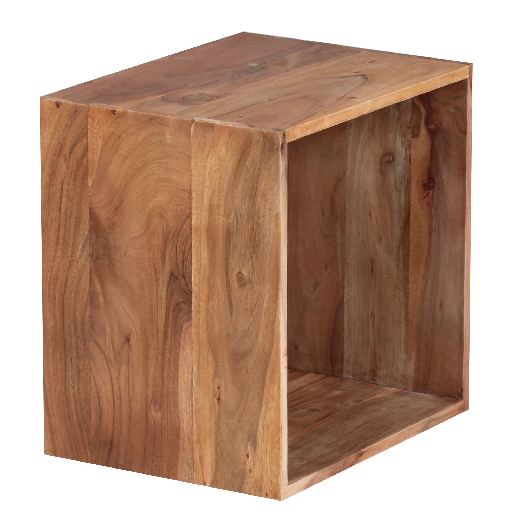 FineBuy Standregal Massivholz 43,5 cm Cube Regal Holzregal Naturprodukt Beistelltisch Landhausstil | Farbe: Braun