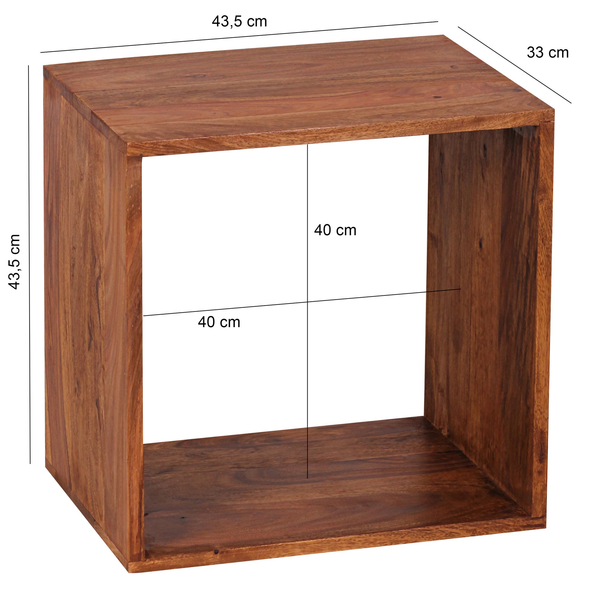 FineBuy Standregal Massivholz 43,5 cm Cube Regal Holzregal Naturprodukt Beistelltisch Landhausstil | Farbe: Braun