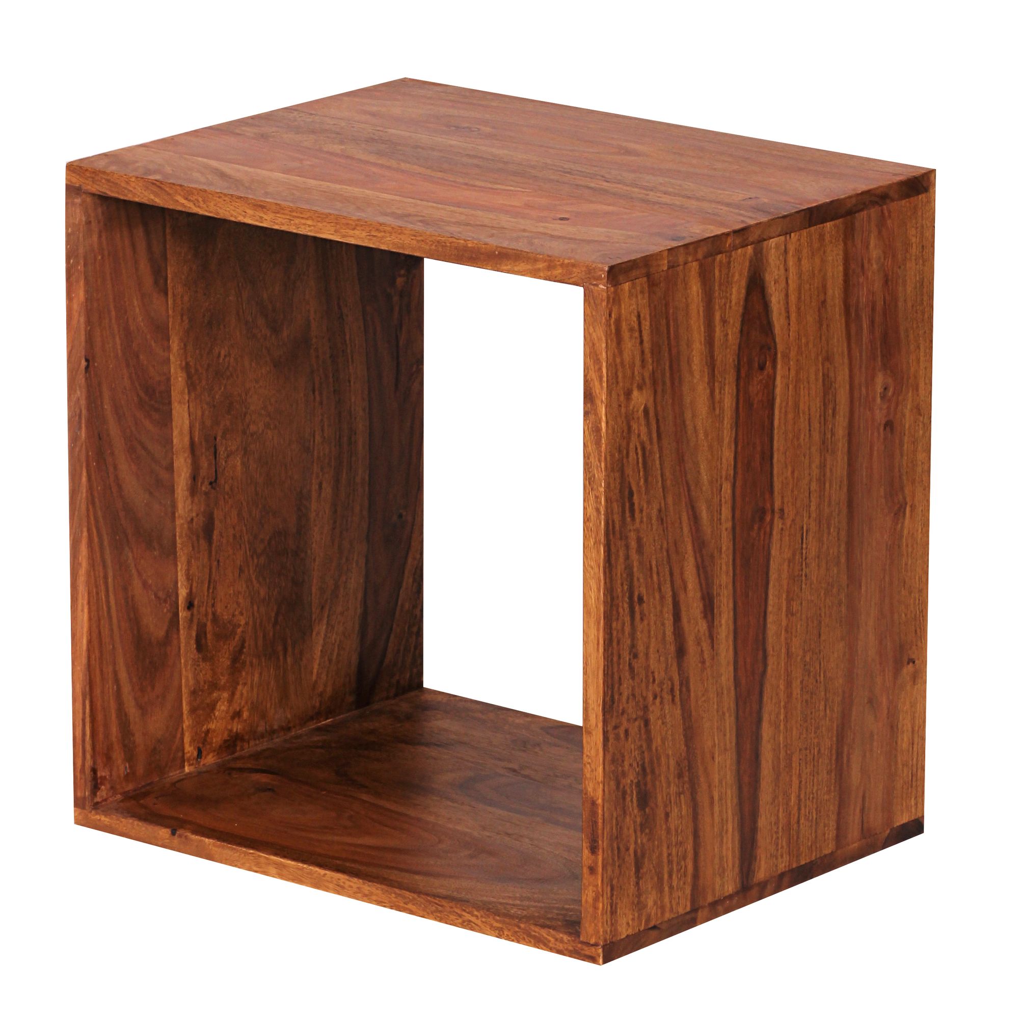 FineBuy Standregal Massivholz 43,5 cm Cube Regal Holzregal Naturprodukt Beistelltisch Landhausstil | Farbe: Braun