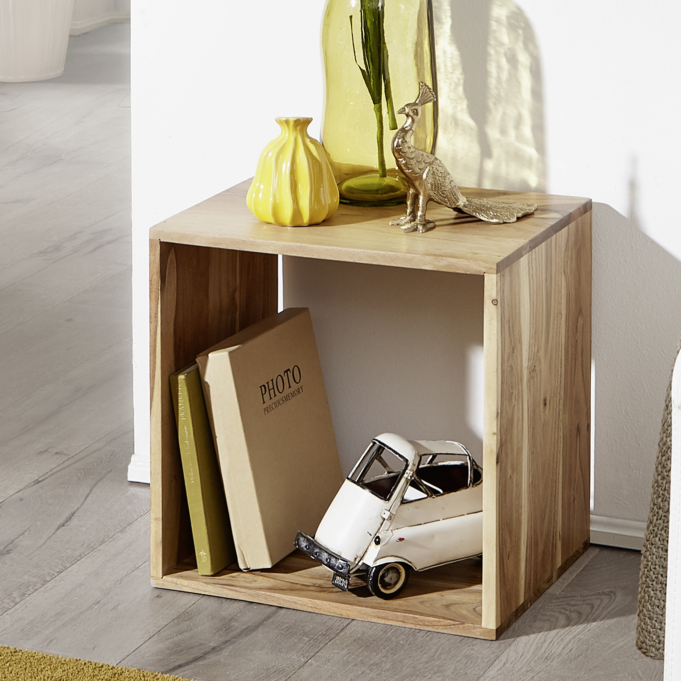 FineBuy Standregal Massivholz 43,5 cm Cube Regal Holzregal Naturprodukt Beistelltisch Landhausstil | Farbe: Braun