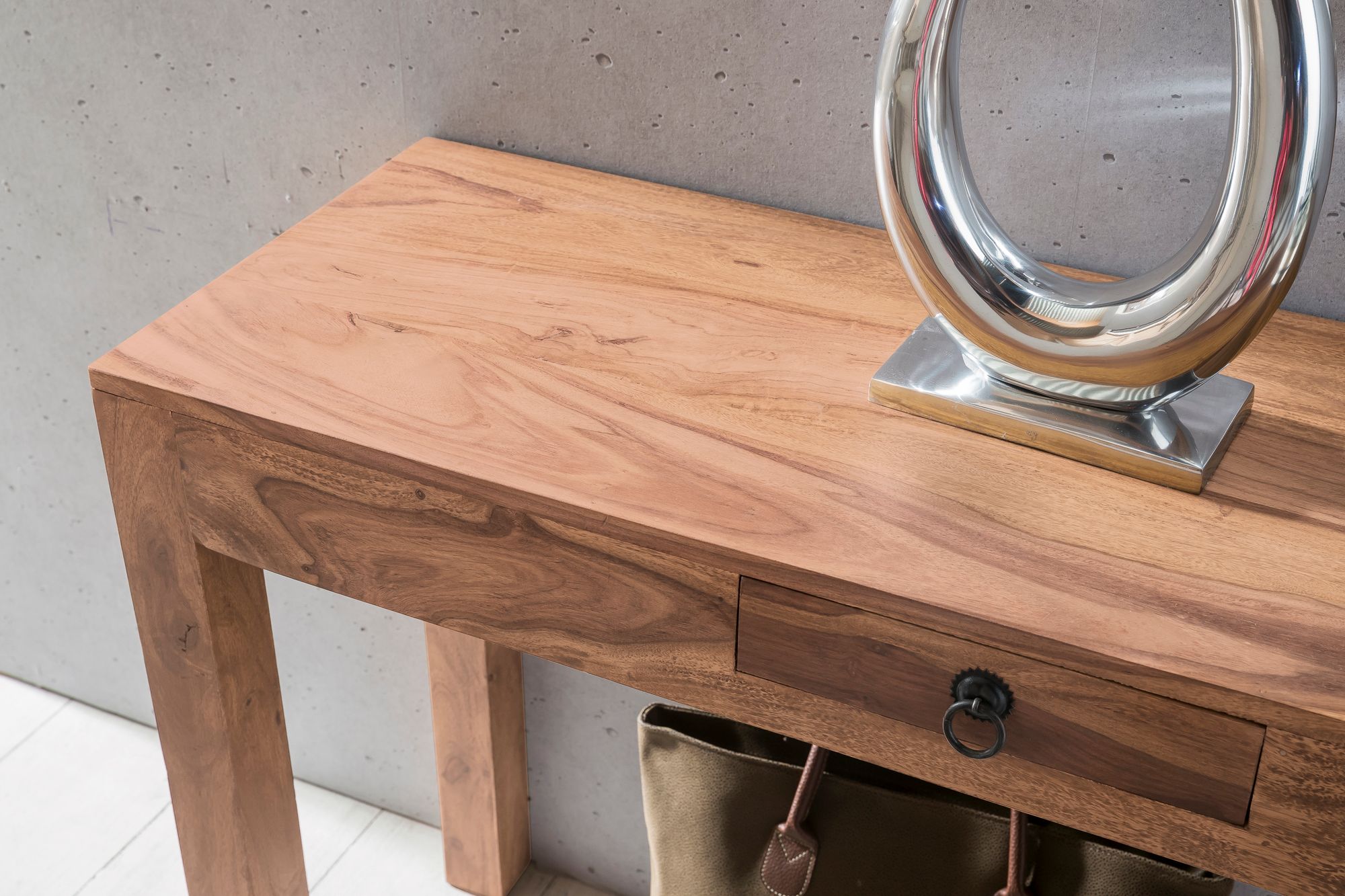 FineBuy Konsolentisch Massivholz Konsole mit 1 Schublade Schreibtisch 120 x 40 cm Landhaus Sideboard Farbe wählbar | Farbe: Braun