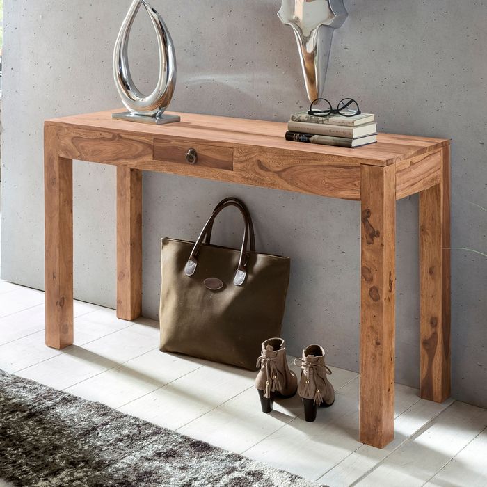 FineBuy Konsolentisch Massivholz Konsole mit 1 Schublade Schreibtisch 120 x 40 cm Landhaus Sideboard Farbe wählbar
