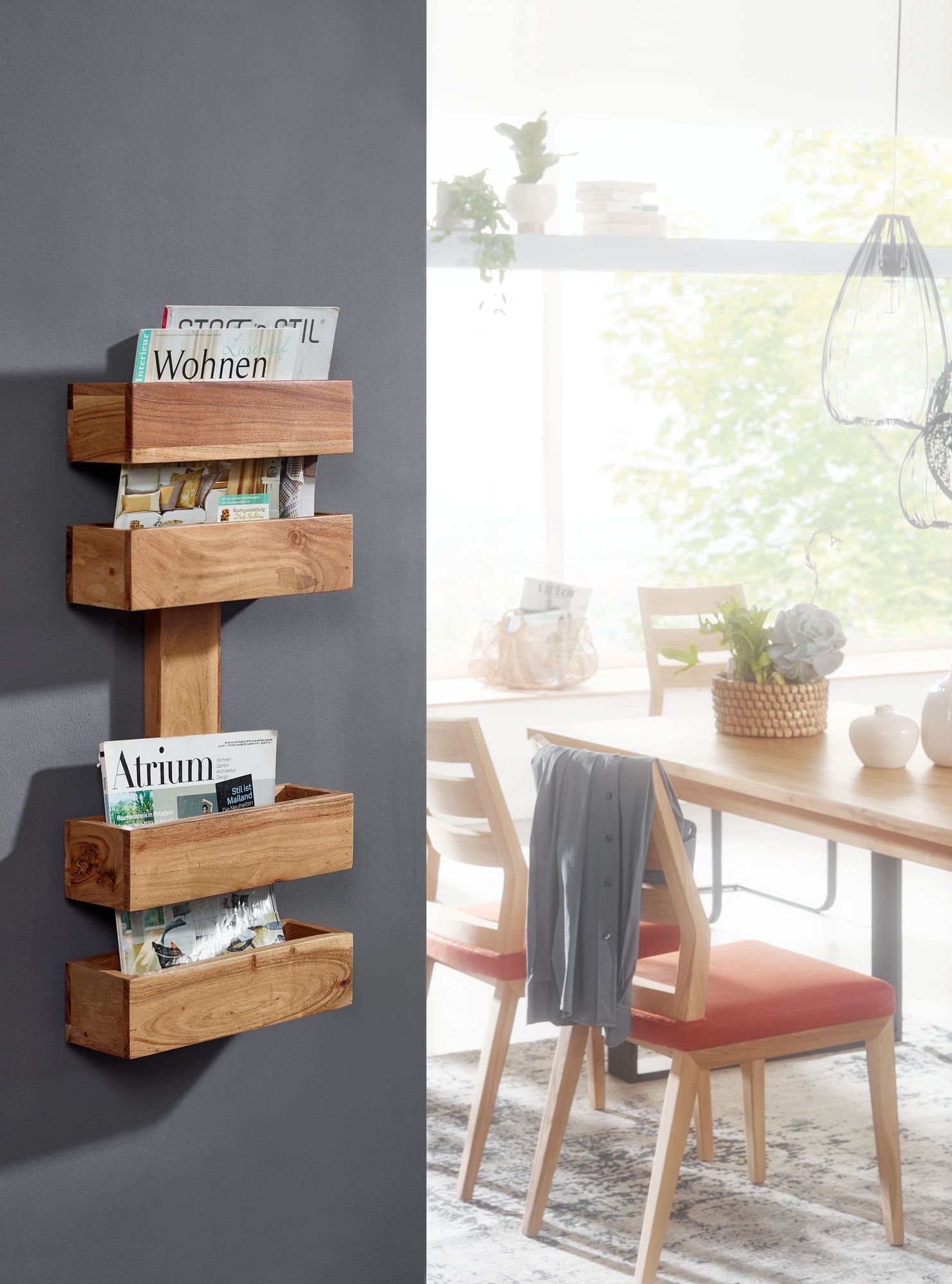 FineBuy Zeitungsständer Massivholz 2 Ablagefächer Zeitschriftenständer Prospekthalter Landhausstil Material wählbar | Farbe: Braun