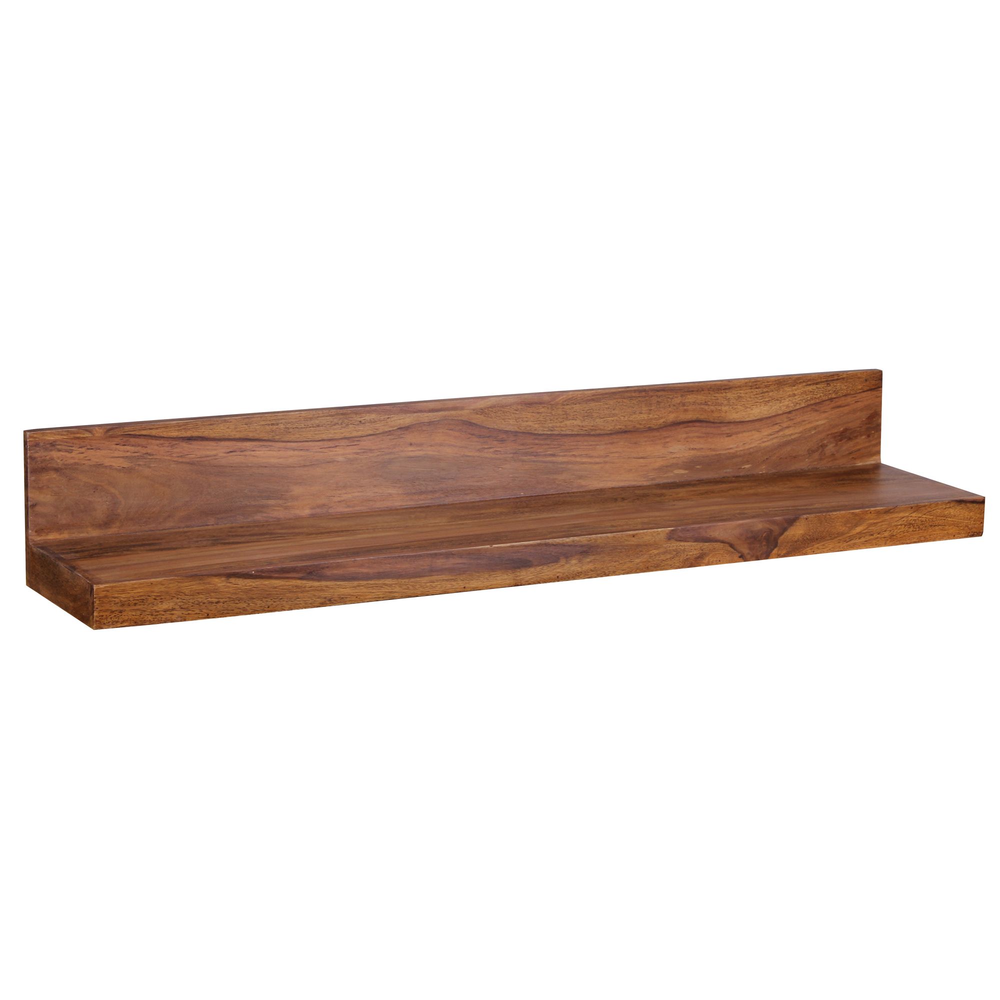FineBuy Wandregal Massivholz Sheesham Holzregal Landhausstil Hängeregal Wandboard Naturprodukt Regal Größe wählbar | Farbe: Braun