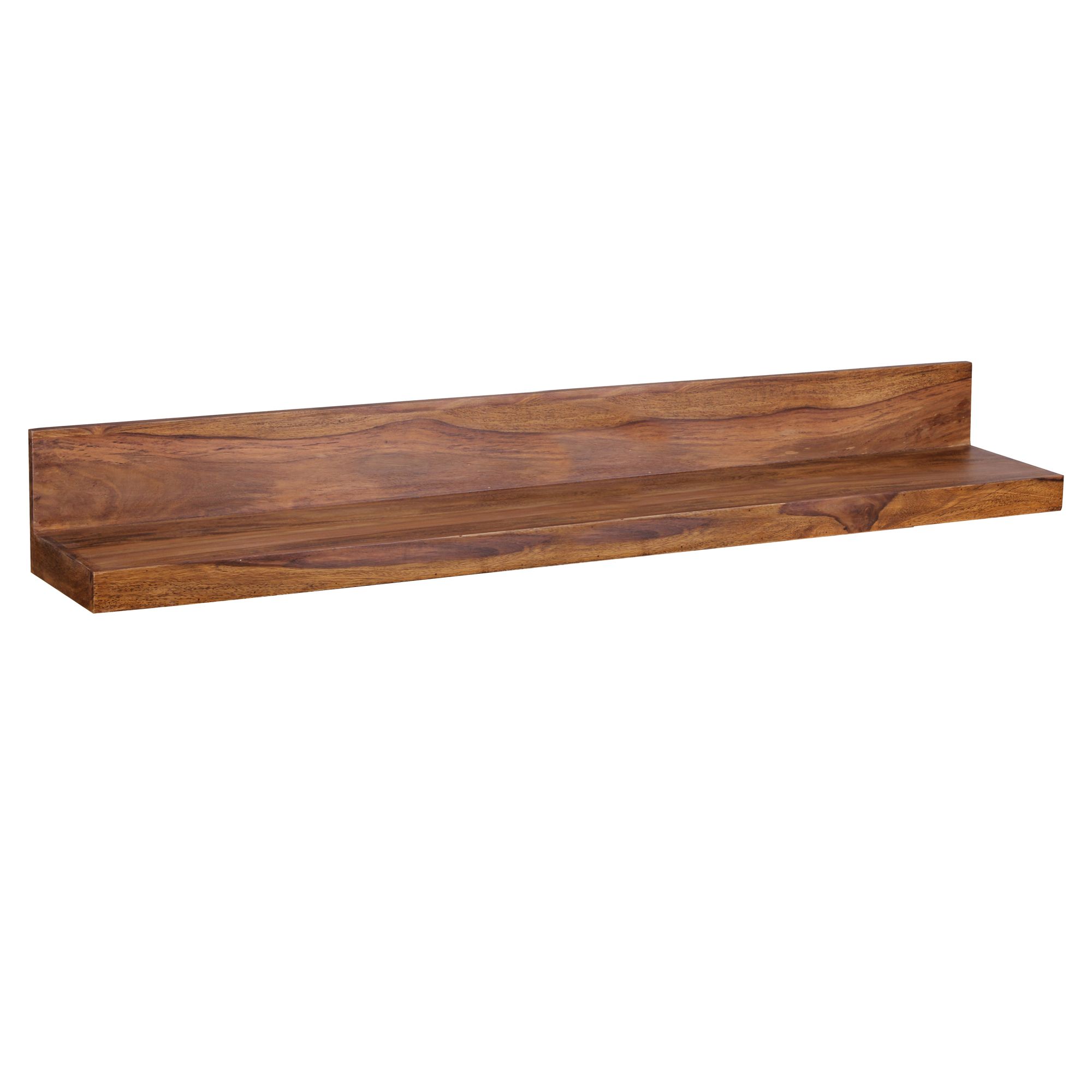 FineBuy Wandregal Massivholz Sheesham Holzregal Landhausstil Hängeregal Wandboard Naturprodukt Regal Größe wählbar | Farbe: Braun